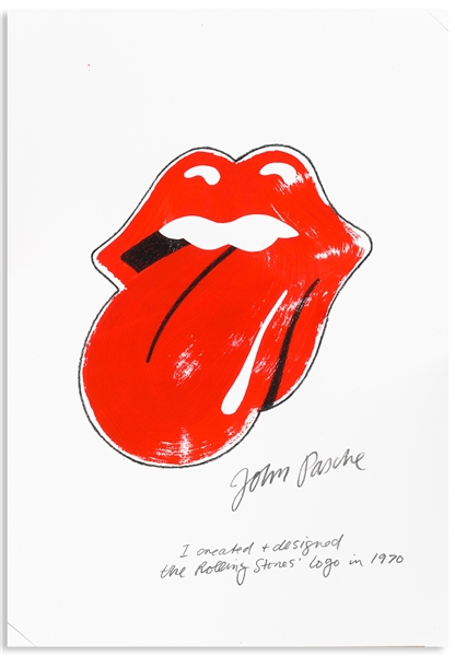 Original Artwork of the Famous Rolling Stones' ''Tongue and Lips'' Logo, Drawn by Its Creator John Pasche -- Measures 11.5'' x 16.5''